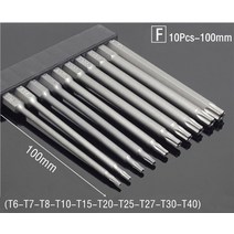 5075100150mm 보안 변조 방지 자기 스크루 드라이버 세트 드릴 비트 스크루 드라이버 비트 육각 별모양 플랫 헤드 14 손 도구, F 10개 100mm