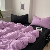 쿠로미 배색 블랙 퍼플 감성 차렵 침구 풀세트 4종 단색 인테리어 집꾸미기 사계절 코튼 순면 이불