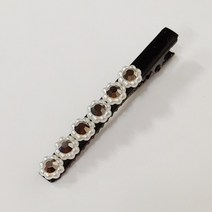 SUNNYDAY [2개1-세트] 큐빅 진주 꽃 플라워 악어핀 60mm 일자핀 성인 여성 앞머리 잔머리 고정 슬림 2개입 메탈 악어집게 국산 핸드메이드 헤어핀 머리핀 JJ9