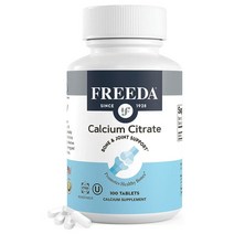 Freeda 구연산칼슘 - 코셔 비건 칼슘 보충제 여성 및 남성용 - 뼈 건강 및 관절 지원 - 1회 제공량당 칼슘 1000m, 100 Count (Pack of 1)