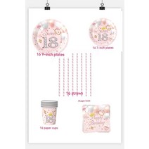 생일장식 여아 일회용 수저 키트 18 세 생일 파티 장식, [01] 5-piece set pink