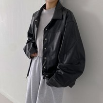 [루즈핏/핵간지] 과하지않은 광택 스냅 버튼 레더 가죽 라이더 자켓]루즈레더자켓