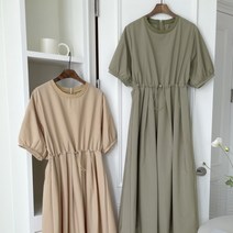 수키 [수키] 라운드넥 뒷지퍼 웨스트라인 스트링 반팔원피스 1101919