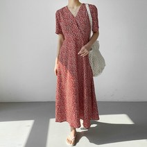 잔꽃 V스트랩 플레어 원피스