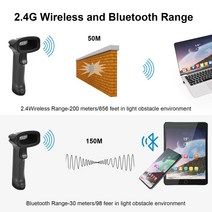 택배스캐너 JOOYTEC-무선 2.4G 1D 2D 블루투스 바코드 스캐너 PC 폰 안드로이드용 QR 코드 리더 iOS 안드로이드 지원, [01] 미국, 1개