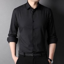 뉴 슬림핏 세로 줄무늬 커프스 단추 남성 셔츠 캐주얼 긴팔 의류