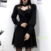빅사이즈 고딕풍 레이스 초커 홀터넥 입술넥 원피스 Wstug 증정