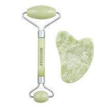 [정품] EcoTools 뷰티 스킨 케어 툴 2종 세트 제이드 페이셜 롤러 및 괄사 스톤, Large_Jade Gua Sha & Roller Du