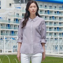 [지센] 온라인단독) 여성 잔체크 벨소매 셔츠 LCWSL529_WH