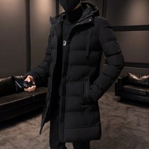 캐주얼 슬림핏 후드 칼라 롱 다운 재킷 남성용 두껍고 파카 아웃웨어 겨울, [04] XL 6672kg, [01] Black