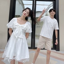 제주도 신혼 여행 여름룩 커플 시밀러룩 쉬폰 롱 원피스