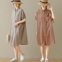 녕동 여름 여성의류 여성 칼라넥 면마 셔츠 원피스 빅사이즈 린넨 스커트 +사은품