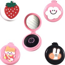 여행용 포켓미러 원형 거울 브러쉬 포켓 헤어 빗, 토끼, 1개