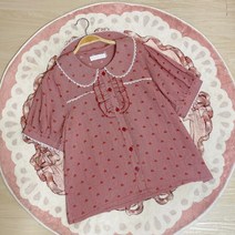 빅카라 블라우스 남행선옷 프릴 빅사이즈 블라우스셔츠 빅 카라 둥근카라 일본 빈티지 체크 무늬 여성 귀여운 레이스 러브 셔츠 카와이 퍼프 반팔