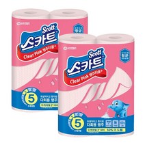 스카트 항균 클리어 핑크 행주타올 45매, 2롤, 2개