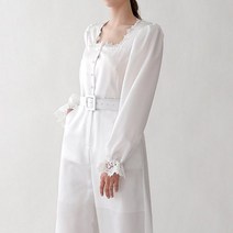 러빙엠 걸크러쉬 시크 레이스 스퀘어넥 실크 벨트 진주 와이드핏 점프슈트