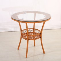 라탄테이블 유리탁자 원형 테이블 거실 홈카페 티테 테이블 세트, C