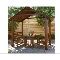 원두막 야외 정자 우드 지붕 조립식 바베큐장, 가로250cmx세로145cmx높이245cm 브라운