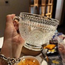 손잡이가있는 투명 빈티지 머그컵 대용량 크리스탈 유리 머그컵, 190ml