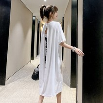 달라스 뒷 반전 트임 프린팅 반팔 롱 원피스 500131 7부아님