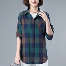[인성] 여성 긴팔 가을 중년 엄마 체크무늬 여성 긴팔 셔츠