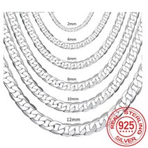 남성용 925 스털링 실버 목걸이 2/4/6/8/10/12MM 40 75cm 페이스 체인, 05 N202-12mm, 04 55cm