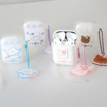 [키링set] 귀여운 동물 에어팟 TPU 케이스 1/2세대 투명, 스카이블루
