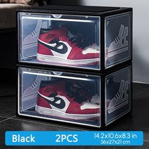 2pcs AJ 스 니 커 즈 상자 강화 된 플라스틱 신발 상자 쌓을 수있는 캐비닛 스토리지 박스 높은 상위 방진 AJ 신발 주최자 신발 랙, 한개옵션1, 01 AJ black 2pcs