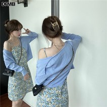 DFMEI 나시 원피스 세트 여자 스커트 카디건