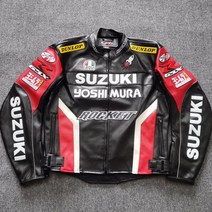 클래식 SUZUKI 오토바이 라이더 사계 합성피 자켓 라이딩 옷 바람막이 보온 낙상 방지 (보호대 포함), 붉은