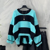 브론 배색 스트라이프 루즈핏 니트