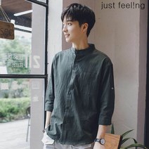 just feel!ng 남성/빅사이즈/면 마/루즈핏/린넨/7부 반팔/셔츠/남방/커플/남여공용