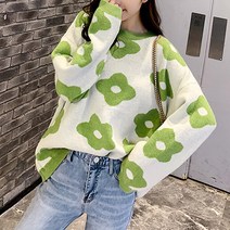 나바바 NK001 가을신상 칼라 빅 플라워 오버핏 스웨터 니트