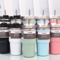 오너클랜 TYESO 진공단열 빨대 텀블러 600ml 890ml, 화이트_600ml