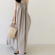 여름 뷔스티에 홀터넥 원피스 바스락 면마 나시 여자 루즈핏 스커트 어깨끈 린넨 나시 수입