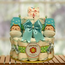 기저귀케이크2단 베베슈 하기스기저귀28개+양말+무형광손수건 포함 완성품, 남아용_3단계_백일이후용