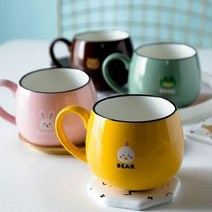 귀여운 아기자기 동물 프린팅 가정용 주방용 머그컵, 그린