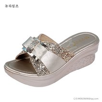 여름 패션 샌들 여 통굽 웨지 펄 리본 슬리퍼 뉴타임즈 D896A200