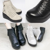 벨루치슈즈 여성 천연소가죽 가보시 통굽 발편한 엄마 중년 펀칭 앵클 숏부츠 반부츠 7cm 여름통굽부츠