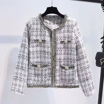 트위드 자켓 재킷 울 핸드메이드 여성 반팔 빈티지 격자 무늬 자른 봄 가을 캐주얼 짧은 코트 긴 소매 outwear 우아한 한국 패션 chaquetas 2023