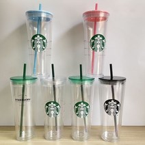 스타벅스 사이렌로고 더블월 PP소재 대용량 빨대컵 710ml 6컬러 택1 스타벅스 콜드컵, 4