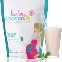 Baby Booster 타히티 바닐라 산전 비타민 보충제 및 단백질 쉐이크 카페인 없음 천연 채식 DHA 고단백질 메틸 엽산 B 입덧에 좋음 1 lb