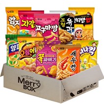 메리박스 농심 스낵세트 10종(새우깡+꿀꽈배기+오징어집+양파링+감자깡+고구마깡+조청유과+인디안밥+바나나킥+자갈치), 1세트
