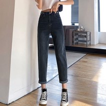 뒷밴딩 스판 데님 면 바지 여성 청바지 데님 배기 팬츠