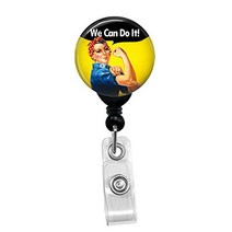 Rosie The Riveter - We Can Do It! Custom Retractable Badge Reel Lanyard Badge Holder (Black Badge Re, 1
