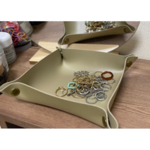 고급 인조가죽 똑딱이 데코 소품 트레이 소형 /대형 옐로우/ 베이지 /아미그린 현관 데스크 화장대 매장 데코 트레이