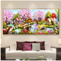 HAPPY 작은 나무집과 산수 풍경 전체수 보석십자수 DIY키트 B0060, 120*56cm