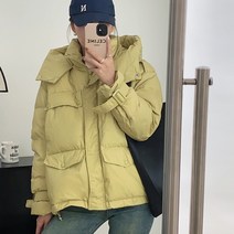 Grafong 화이트 오리털 겨울 패딩 여 숏 키 작은 루즈핏 베이커리 코트