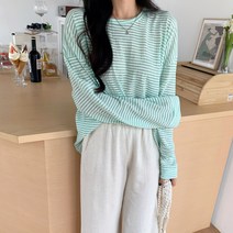 투데이앤룩 여성용 루즈핏 스트라이프 티