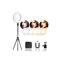 LimoStudio 14인치 조광 가능 듀얼 컬러 LED 라운드 링 라이트 연속 조명 키트 뷰티 페이셜 슈팅 스탠드 삼각대 휴대폰 스프링클립홀더- 메이크업 포토 스튜디오용, 상세페이지 참조